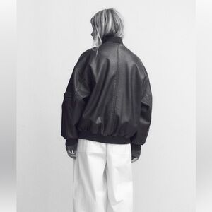 Zara distressed faux leather oversized bobber jacket